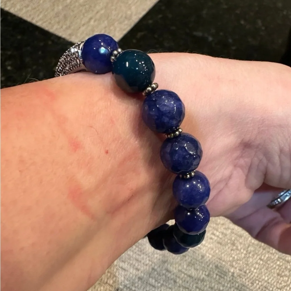 Blue Beaded Bracelet with Silver Accents
